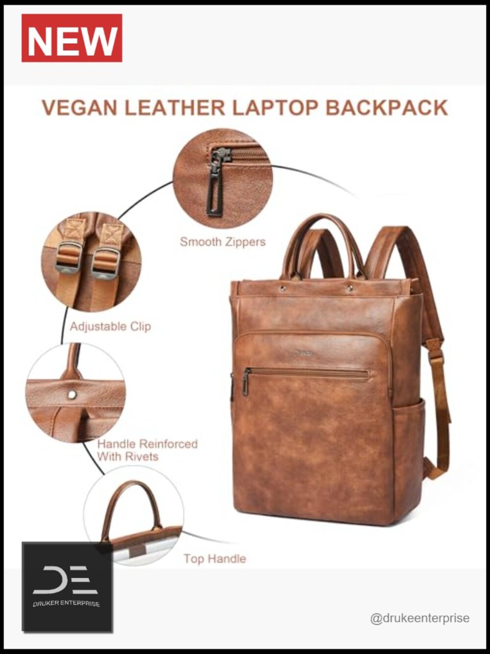 Leather Laptop Backpack For Women, Travel Backpack Purse Fits 15.6 Inch Laptop, View 5